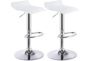 MUEBLIX.COM Mueblix | (2X Taburetes Altos de Cocina | Medidas 45x 45x H65-87 cm | Taburete Cocina Alto | Silla Giratoria y Regulable en Altura | Color Blanco y Cromado | Modelo Andes