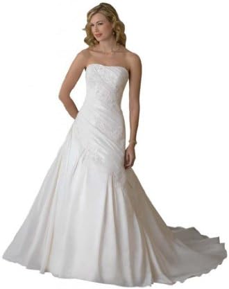 Dearta Women's A-Line Strapless Court Train Wedding Dress UK 16 Ivory