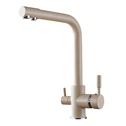 Küche Wasserfilter Hahn, 2-Griff Beige mit Dot Spültisch Deck Mount Armatur Warm-und Kalt Mischer,WF-0175MD