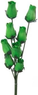Wooden Roses In Dark Green - 8 Single Rose Stems Tied In A Bunch - Quality Small Flower Display
