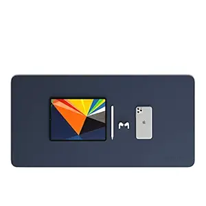 Scarters Mouse Pad, Desk Mat Extended for Work from Home/Office/Gaming | Vegan PU Leather | Anti-Skid, Anti-Slip, Reversible Splash-Proof ? Deskspread ~ Navy Blue & Yellow