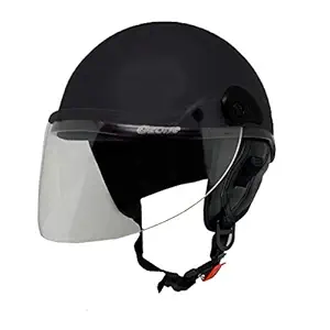 EDGE Scooty Helmets for Men, Women & Kids (Extended Face Protection Visor with helmet lock slot) (Black Glossy, Small)