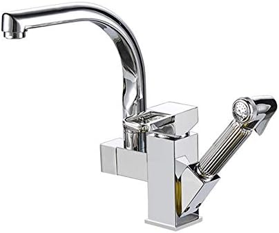 Modern Solid Brass Pull Out Spray Chrome Brass Kitchen Faucet Mixer Tap Hot and Cold Kitchen Single Handle Two Spouts