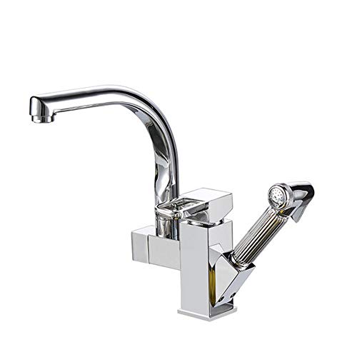Modern Solid Brass Pull Out Spray Chrome Brass Kitchen Faucet Mixer Tap Hot and Cold Kitchen Single Handle Two Spouts