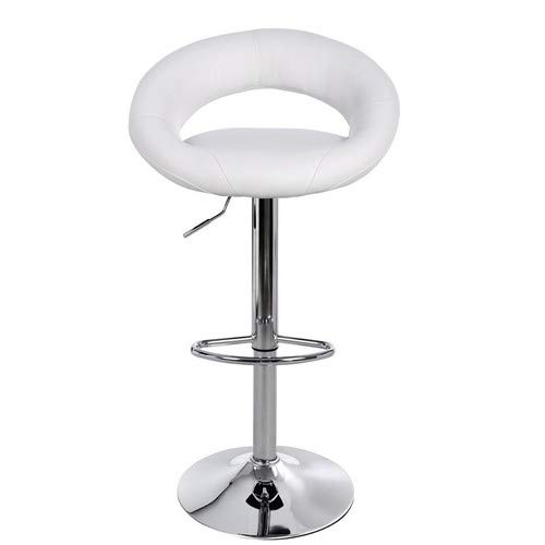 Songmics 2 x Taburete de bar regulable en altura y giratorio cromado de cuero sintético (Blanco)