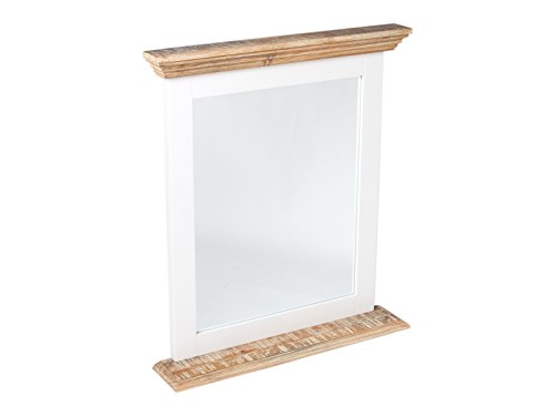 Woodkings® Spiegel 80x70cm Manila Echtholz Pinie natur rustikal und MDF weiß Badspiegel Wandspiegel mit Ablage Badmöbel Badezimmermöbel