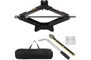 Knpwer Cric Losange, 3T/3000kg Kit de Cric à Ciseaux, Démonte Roue Télescopique, Manivelle Clé avec 2 Douilles, pour SUV et Automobile