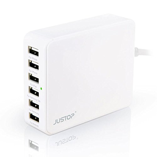 justopa® 6-Port USB Wall Charger Adapter 33 W Multi-Purpose Desktop/Travel Charging Station for iPhone, iPad, Samsung Galaxy, HTC, Nexus, Motorola, Smartphone, Android Tablets (White), [Import UK-]