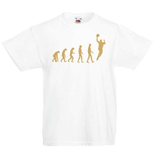 lepni.me T-Shirt per Bambini Evolution Basketball - Street Basket, Adoro Questo Gioco, Grande Regalo per i Fan (12-13 Years Bianco Oro)