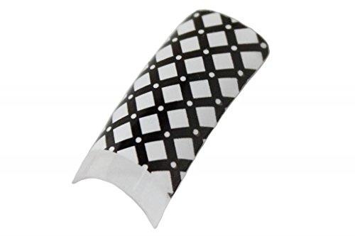 Effect Beauty 50pcs White & Black Criss Cross Acrylic Pre-Designed Nail Tips - Tip Sizes 1-10
