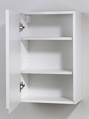 Cavadore 86147 Hängeschrank Sharpcut-Bad linkstürig / Stilvoller Wandschrank in Weiß mit weißer Hochglanz-Front / Grifflose Optik / melaminbeschichtet, 20 x 40 x 60 cm (T x B x H) - 2