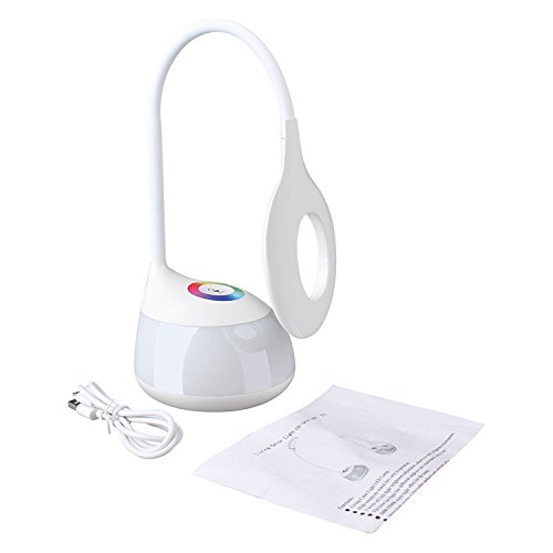 LED Schreibtischlampe, Aquiver Touch Dimmbar Tischleuchte mit 3 Helligkeitsstufen, USB und Schwanenhals, Augenschutz Modern Kabellos Leselampe Tischlampe für Kinder-Weiß - 3