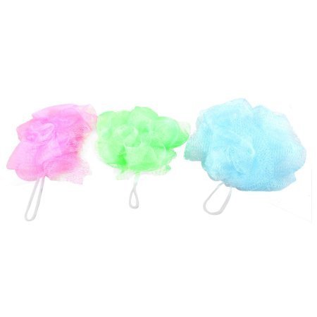 3Pcs Green Blue Fuchsia Mesh Nylon Bathing Shower Pouf Body Scrubber