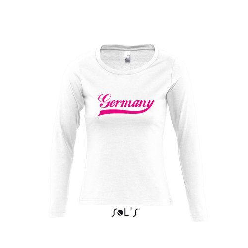 Deutschland Oldschool Germany LÄNDERSHIRT EM / WM FAN Trikot – Damen Langarm Longsleeve T-Shirt S-XL , White – pink , M