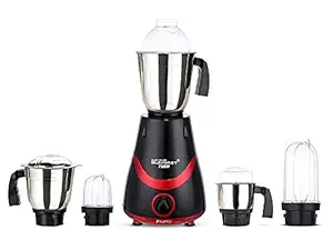 SilentPowerSunmeet Necklace 750W Mixer Grinder with 3 Stainless Steel Jars and 2 Bullet Jars (1 Wet Jar, 1 Dry Jar, 1 Chutney Jar and 2 Bullet Jars), Black-RED.Make in India(ISI Certified)