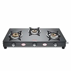 Preethi Blu Flame Sparkle Glass Top 3-Burner Gas Stove, Black