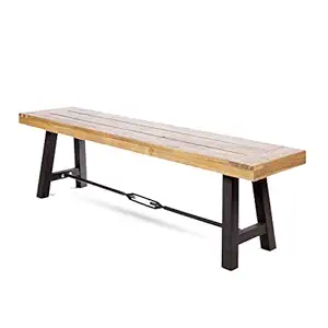 Christopher Knight Home Cana Outdoor Teak Finished Acacia Wood Bench with Rustic Metal Accents