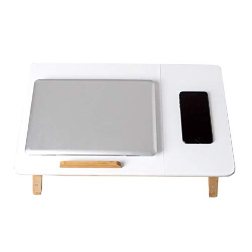 Preisvergleich Produktbild Laptop-Schreibtisch, Notebook, iPad, Buchhalter & Ständer, Frühstückstablett, Einstellbar faltbar mit Flip Top, 100% Bambusweiß