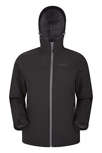 Mountain Warehouse Exodus - Giacca a Vento Uomo in Tessuto Softshell - Traspirante, Resistente alla Pioggia, Rivestimento in Pile Nero X-Large