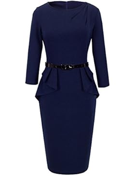 HOMEYEE Elegant Damen 1950er Retro Vintage Abendkleider O Ausschnitt 3/4-Arm Mit Gürtel Party Cocktailkleid B267