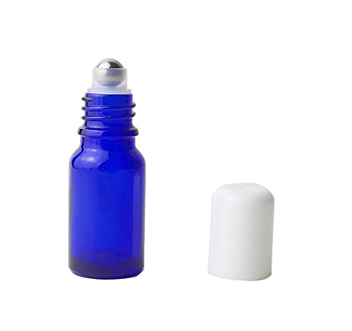 3PCS 20ml Upscale Empty Refillable Blue Glass Roll on Bottles Essential Oil Perfume Roller Bottles with White Cap Attar Bottle (20ML)