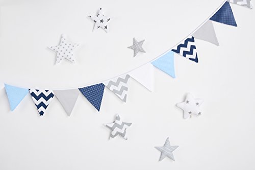 KraftKids Dekoration Wimpelkette Chevron dunkelblau grau weiß