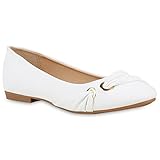  Damen Ballerinas Leder-Optik Flats Slippers Übergrößen Ballerina Slip-Ons Spitze Nieten Schleifen Freizeit Schuhe 117952 Weiss 38 Flandell