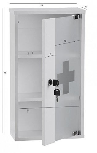 FineBuy Medikamentenschrank in Holz Weiß absperrbar | Arzneischrank mit Kreuz Glas Tür | Medizinschrank ohne Inhalt zur Wandmontage - 6