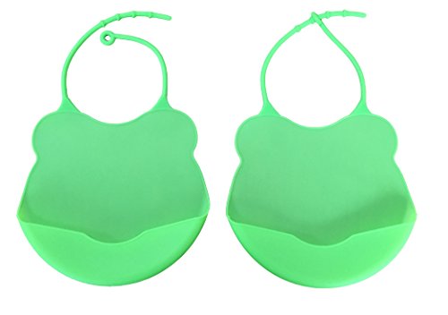 2x SILIKON BabyLatz LÄTZCHEN – mit Auffang Ablage – Latz aus SILIKON – extra weich, hygienisch & robust – Keine Verkleckerte Kleidung mehr mit AuffangSchutz – Flexibel verstellbar – einfach zu reinigen Geschirrspülfest BabyBlau oder BabyGrün