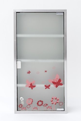 60cm Medizinschrank Arzneischrank Edelstahl matt Glas XXL Hausapotheke Schmetterlinge - 4