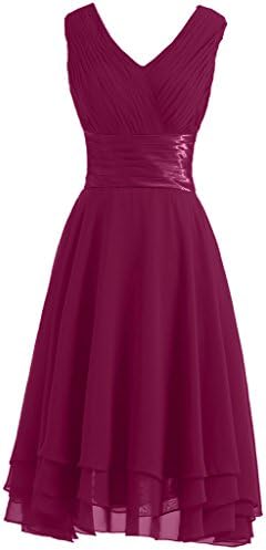 Victory Bridal Simple Knee-Length V-Neck Hi-Lo Bridal / Evening / Dance / Summer / Bridesmaid Dress / Gown with Plaits, Short, Chiffon -  red - 12
