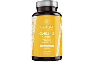 Oméga 3 2000 mg par dose - Acides Gras Essentiels DHA et EPA - Huile de Poisson Pure à Haute Concentration en Vitamine D et E - 60 gélules Nutridix
