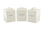 Lavar a mano. EHC juego de 3 frascos de lata cuadrados para té, azúcar y café, en color crema