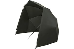 KINGCARP - Fishing Bivvy Brolly 2.5m Adjustable with Wraparound Sides for Wind and Waterproof Protection - Removable Steel Frame Pegs Guy Lines Taped Seams Fiberglass Supports [25-126]