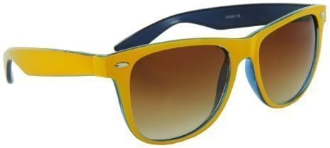 Large Retro Vintage Geek Style Two Tone Yellow & Blue Wayfarer Fashion Sunglasses with Smoked Lenses Come Complete with Protective Pouch, Cleaning Cloth & Matching Cord - Unisex
