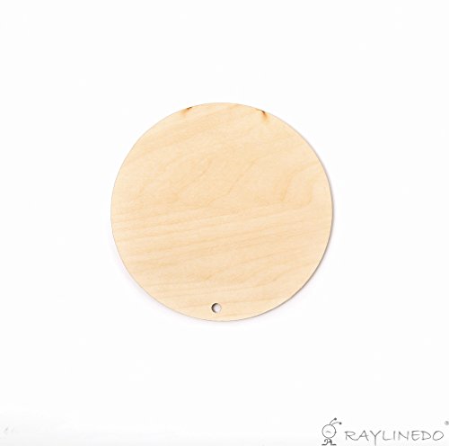 Raylinedo® 10CM Unfinished Craft Circle Wooden Shapes Wood Craft Tags with Hole Natural Blank Package of 10pcs