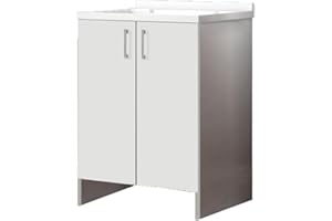 MaMa Store ATENA LAV IN KIT DA MONTARE Mobile Lavatoio-Lavapanni Bianco in Metacrilato con ASSE in Legno L. 60 cm x P. 50 cm x H. 86 cm