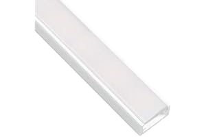 PIANETA LED Profilé en aluminium de couleur blanche DL1407 - Barres de 2 m pour rubans à LED avec cache opaque et fixations de montage incluses