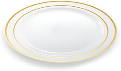 60 x 26 cm Re Usable Plastic Dinner Plates with Gold Rims