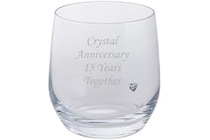 DARTINGTON CRYSTAL DARTINGTON 2 bicchieri di cristallo anniversario 15 anni insieme paio brandy occhiali con gemma di cristallo cuore