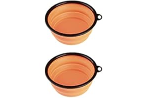 PET WIZ Cuenco plegable de silicona de viaje, 350 ml, paquete de dos unidades, cuenco portátil para alimentos y bebidas con gancho para perros y gatos (naranja)