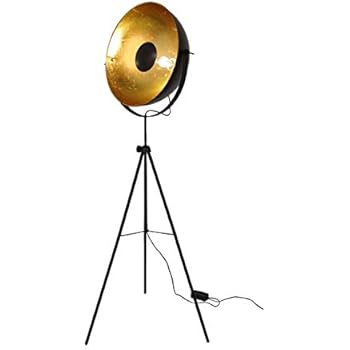 Designer Studioleuchte Stativ-Lampe, Stehleuchte in Schwarz/Gold Höhe
