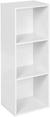 Wooden Bookcase Free Standing Cube Shelving Display Storage Wood Book Shelves - 3 Tier - White