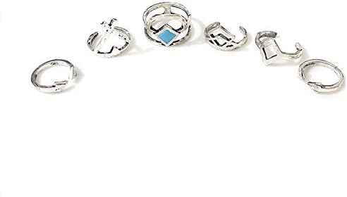 Oriental Vintage Midi Rings Stacking Rings Set Jewellery Set in Silver or Gold Effect Elephant Square Snake Cocktail Ring Om sign Different Symbols of Desido Silber-Dreieck-Symbol-Pfeil