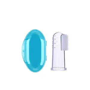 Safe-O-Kid- Extra Safe, Oral hygiene, Transparent Silicone Finger Brush Tongue Cleaner for Baby Teething/ Gums with Attractive Case- Blue