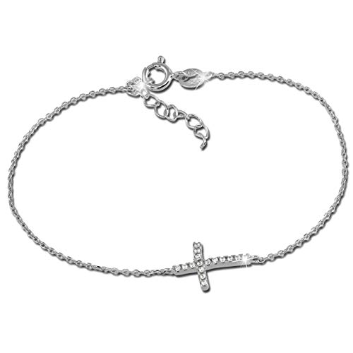 SilberDream Bracciale con croce Zirconi Argento 925 Donna 18 - 21cm