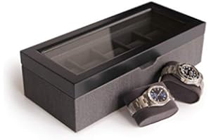 CASE ELEGANCE - Scatola per orologi bicolore, motivo a Chevron, scatola per orologi da uomo/donna, scatola portaoggetti per 5 orologi, organizer con coperchio in vetro