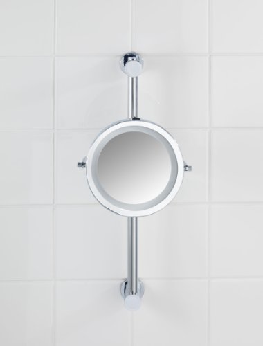 WENKO 20907100 Power-Loc LED Wandspiegel Carpi – Befestigen ohne bohren, Spiegelfläche ø 17.5cm, 500% Vergrößerung, Stahl, 25.5 x 50.5 x 23 cm, Chrom - 18