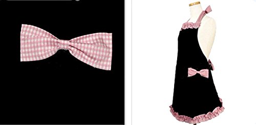 Hyzrz Küchenschürze, Retro-Look mit Schleife, Schwarz / Rosa - 2