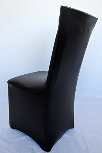 Stuhlhusse Stretch ABWASCHBAR Metallic in SCHWARZ imprägniert wasserabweisend Stretchhusse Premium abwischbar bügelfrei universell für gerade oder runde Stuhllehnen - 2